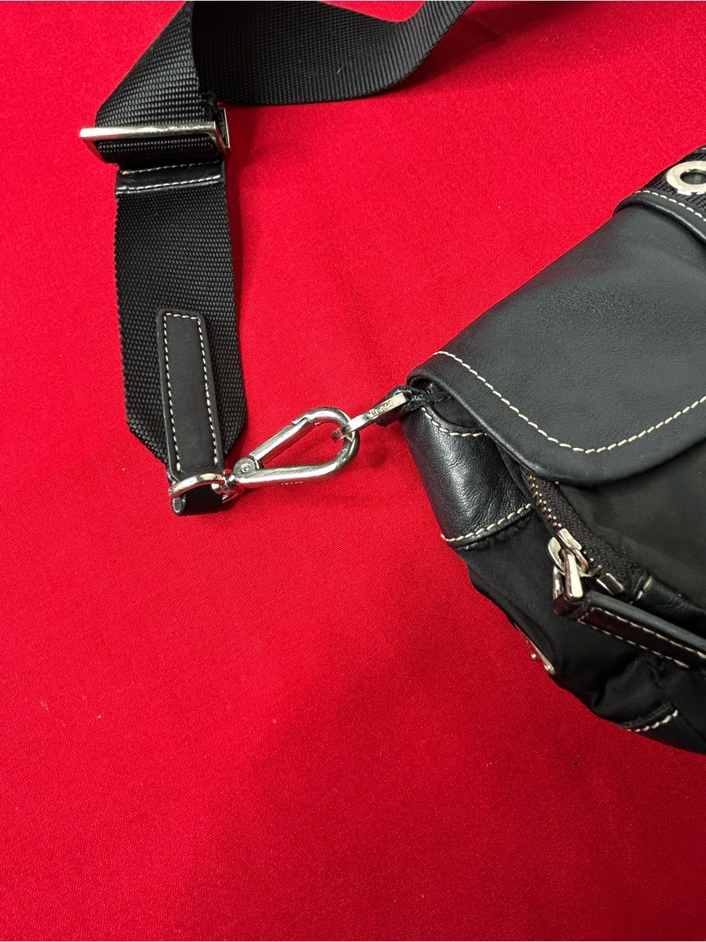 Prada Vintage Purse Nylon Leather Tessuto Silver Tone Hardware Accent - Picture 16 of 16